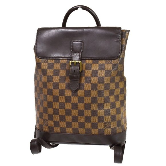 LOUIS VUITTON Logo Soho Backpack Bag Damier Ebene Leather Brown - Picture 1 of 15